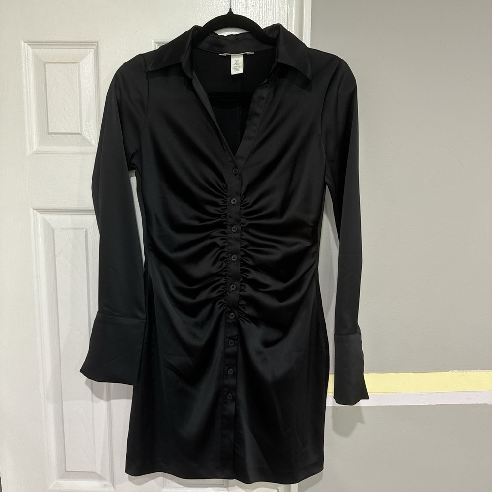 H&M satin long sleeve shirt dress with ruching - worn once